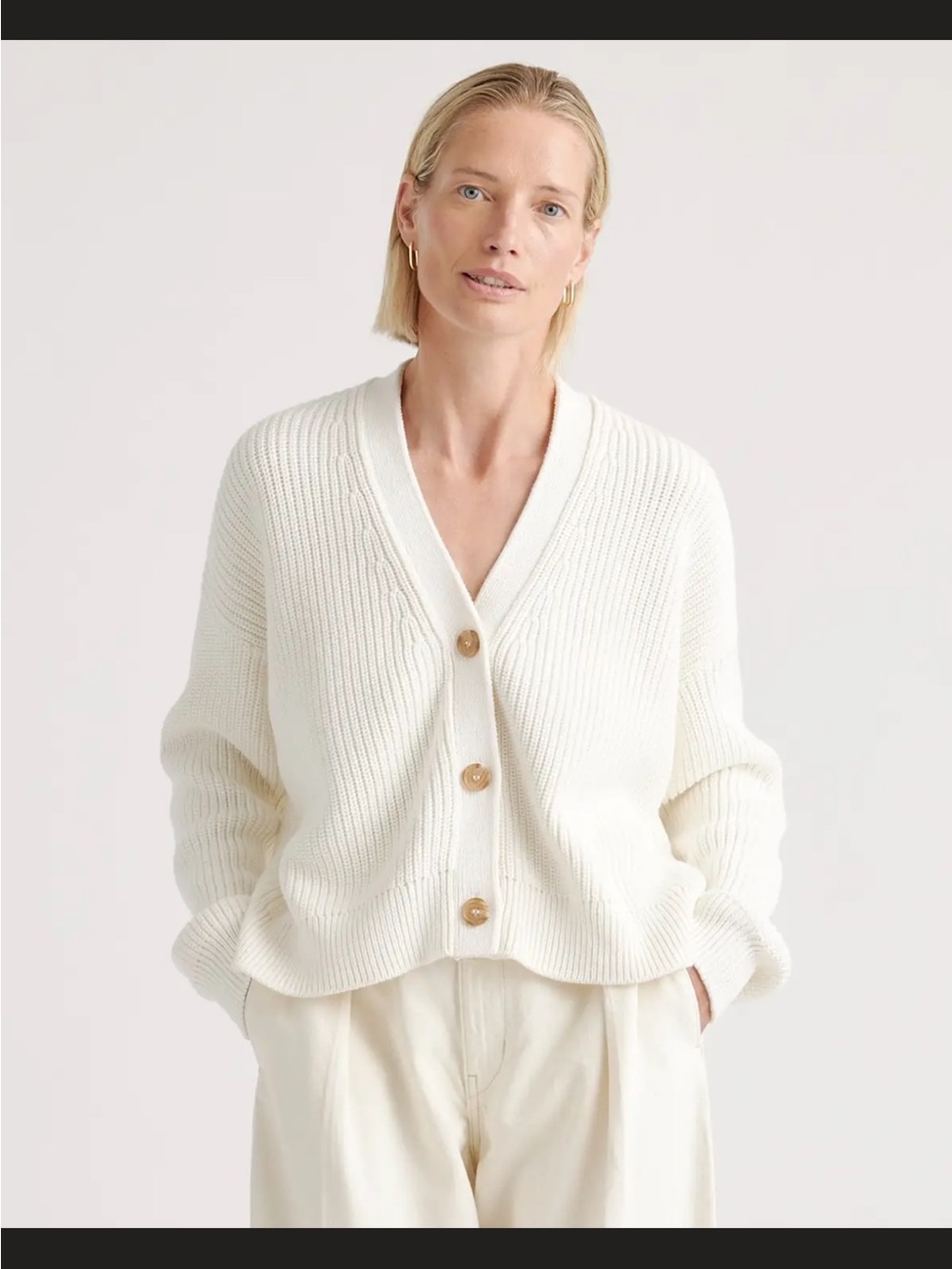 EUC Quince 100% organic cotton fisherman boxy cropped cardigan